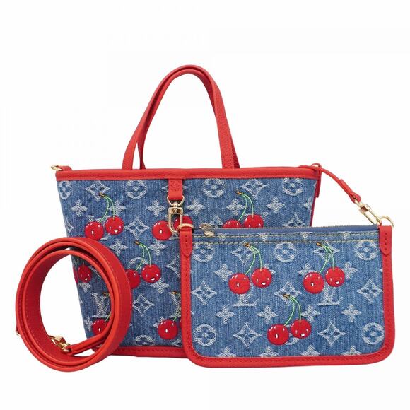 Louis Vuitton Denim Cherry Neverfull Inside Out BB LV x TM Murakami 2025 New - Picture 2 of 16